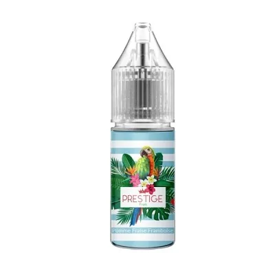 E-liquide Prestige Fruits Pomme Fraise Framboise Salt 10ml, flacon tropical avec perroquet