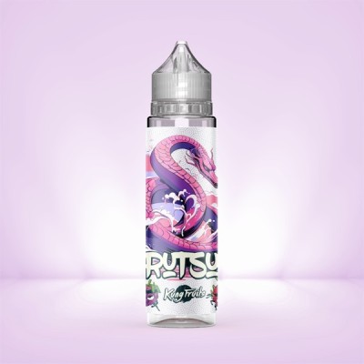Flacon e-liquide Ryuberi 50ml par Rutsu, design dragon rose sur fond blanc, style Cloud Vapor Flacon e-liquide Ryuberi 50ml par Rutsu, design dragon rose sur fond blanc, style Cloud Vapor