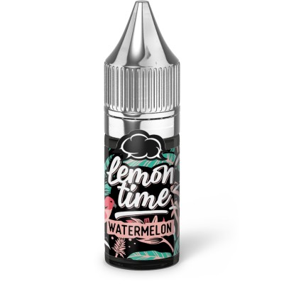 Flacon e-liquide Lemon'Time saveur pastèque, étiquette noire avec motifs floraux Flacon e-liquide Lemon'Time saveur pastèque, étiquette noire avec motifs floraux