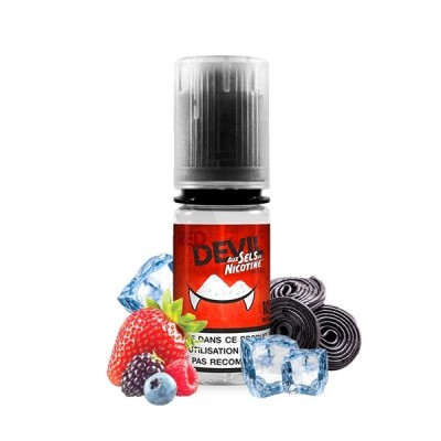 E-liquide Red Devil Salt avec fruits rouges, réglisse et glaçons, flacon rouge 10ml