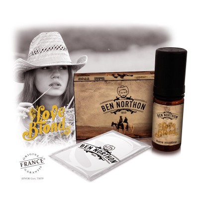 Produit Love Blond de Ben Northon: flacon, boîte et accessoires avec image de chapeau de cowboy Produit Love Blond de Ben Northon: flacon, boîte et accessoires avec image de chapeau de cowboy