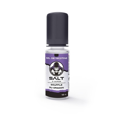 Bouteille de e-liquide Salt E-Vapor 10ml Souffle du Dragon, saveur nicotine, logo noir et blanc