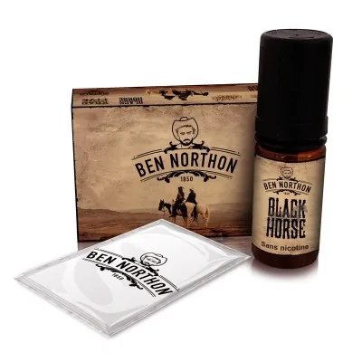 E-liquide Black Horse 10ml Ben Northon avec boîte et sachet, arôme tabac pour cigarette électronique