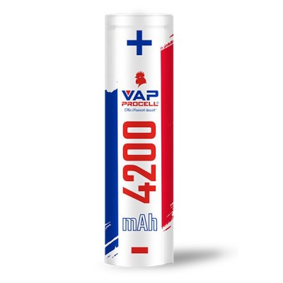 Batterie IMR 21700 Vap Procell 4200mAh, cylindre blanc avec logo bleu et rouge Batterie IMR 21700 Vap Procell 4200mAh, cylindre blanc avec logo bleu et rouge