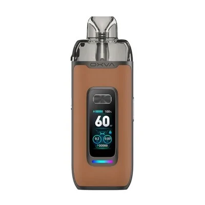 Cigarette électronique OXVA VPrime Kit marron avec écran LED affichant 60W et cartouche