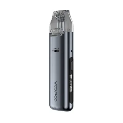 Kit Pod Vmate Pro 900mAh Voopoo, cigarette électronique grise avec réservoir transparent