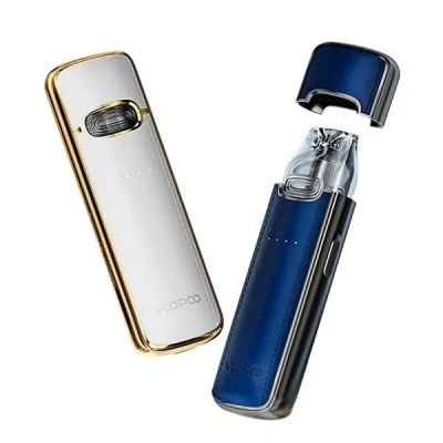 Kit Pod Vmate E Voopoo, cigarettes électroniques blanche et bleue, design élégant