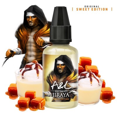Concentré Jiraya Sweet Edition, bouteille et illustration, caramel et crème, e-liquide