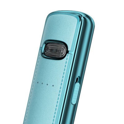 Kit Pod Vmate E 1200mAh Voopoo, couleur bleu turquoise, vue de côté du haut Kit Pod Vmate E 1200mAh Voopoo, couleur bleu turquoise, vue de côté du haut