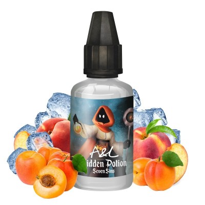 Flacon e-liquide Hidden Potion avec fruits et glaçons, saveur pêche abricot glacé Flacon e-liquide Hidden Potion avec fruits et glaçons, saveur pêche abricot glacé