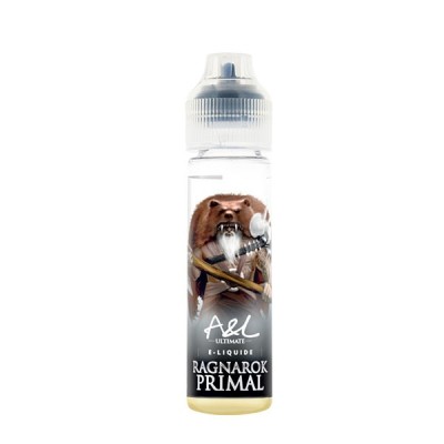 Flacon d'e-liquide Ragnarok Primal avec illustration d'animal tenant une arme primitive