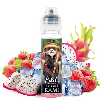 E-liquide fruité Kami avec panda, fraises, fruit du dragon et glaçons, A&L Ultimate 50ml