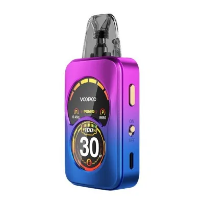 Kit Pod Argus A Voopoo 1100mAh dégradé violet-bleu avec écran digital affichant 30W