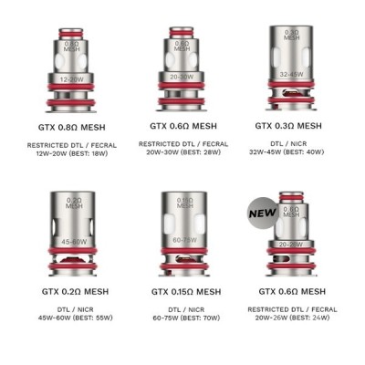 Résistances GTX 2 Mesh Vaporesso - 6 modèles de 0.15 à 0.8 ohm pour vapotage MTL/DL/RDL Résistances GTX 2 Mesh Vaporesso - 6 modèles de 0.15 à 0.8 ohm pour vapotage MTL/DL/RDL
