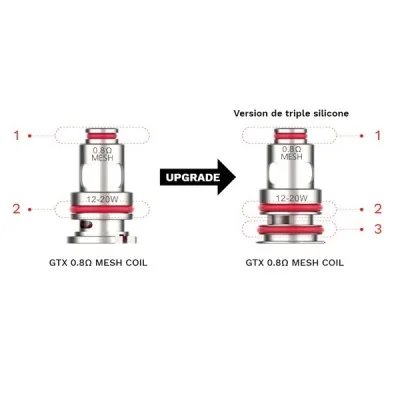 Comparaison des résistances GTX 0.8Ω Mesh avant et après upgrade avec triple silicone