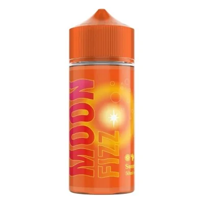 Flacon orange de e-liquide Moon Fizz Sunny Island, saveur fruitée estivale, Secret's Lab Flacon orange de e-liquide Moon Fizz Sunny Island, saveur fruitée estivale, Secret's Lab