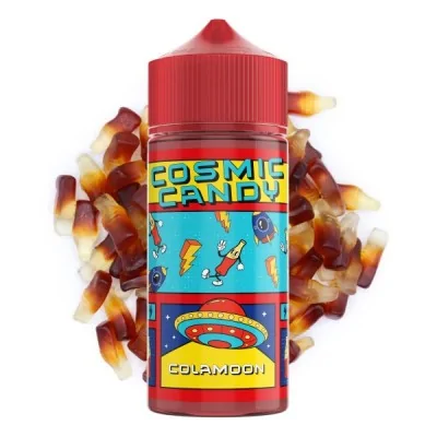 Flacon e-liquide Cosmic Candy Colamoon 50ml avec bonbons cola, motifs spatiaux colorés Flacon e-liquide Cosmic Candy Colamoon 50ml avec bonbons cola, motifs spatiaux colorés
