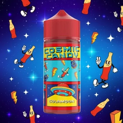 Bouteille Colamoon Cosmic Candy dans un univers spatial avec boissons animées et éclairs Bouteille Colamoon Cosmic Candy dans un univers spatial avec boissons animées et éclairs