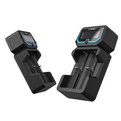 Chargeur de batterie X2 Xtar Light double, noir avec écran bleu, pour piles rechargeables Chargeur de batterie X2 Xtar Light double, noir avec écran bleu, pour piles rechargeables