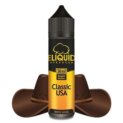 E-liquide Classic USA 50ml par Eliquid France avec image de chapeau de cowboy en arrière-plan E-liquide Classic USA 50ml par Eliquid France avec image de chapeau de cowboy en arrière-plan