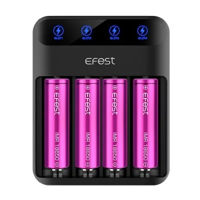 Chargeur de batterie Efest Lush Q4 avec 4 piles rechargeables roses dans les compartiments