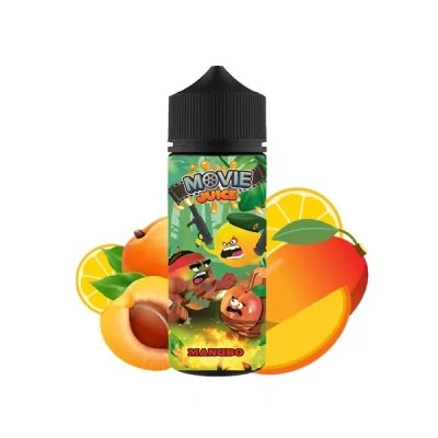 Bouteille de e-liquide Movie Juice Mangbo avec fruits tropicaux et personnages animés