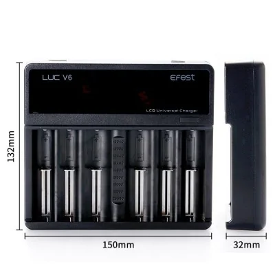 Chargeur de batterie Luc V6 Efest avec 6 emplacements, dimensions 150x132x32mm Chargeur de batterie Luc V6 Efest avec 6 emplacements, dimensions 150x132x32mm
