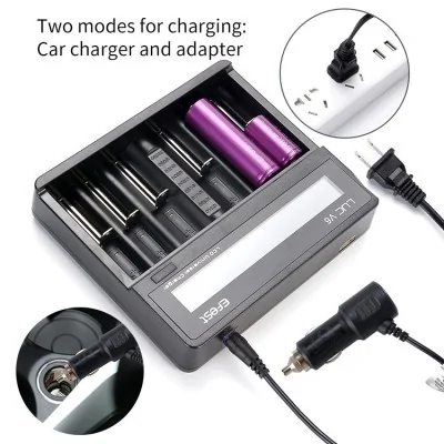 Chargeur de batterie Luc V6 Efest avec modes voiture et adaptateur, pour piles rechargeables Chargeur de batterie Luc V6 Efest avec modes voiture et adaptateur, pour piles rechargeables