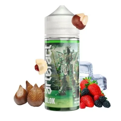 E-liquide Talok 100ml Artefact avec fruits, glace et flacon vert, saveur fruité glacé