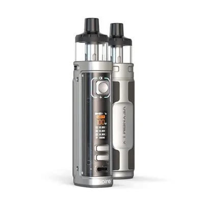 Kit Pod Veynom LX Aspire, cigarette électronique grise et argentée avec réservoir visible