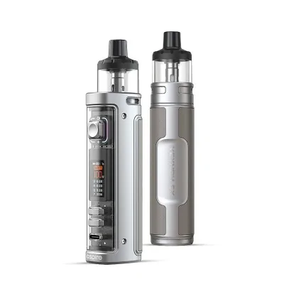 Kit Pod Veynom EX 100W Aspire, deux modèles de cigarettes électroniques en métal gris Kit Pod Veynom EX 100W Aspire, deux modèles de cigarettes électroniques en métal gris