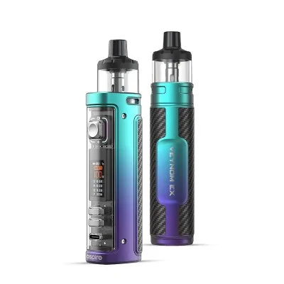 Kit Pod Veynom EX 100W Aspire, 2 modèles, design gradient turquoise et violet, texture carbone Kit Pod Veynom EX 100W Aspire, 2 modèles, design gradient turquoise et violet, texture carbone