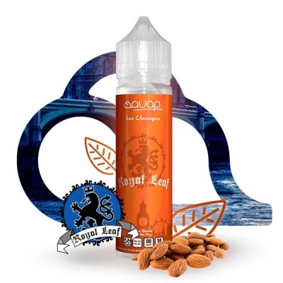 E-liquide Royal Leaf AVAP 50ml, saveur amande, avec logo et illustration d'amandes