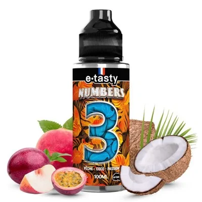 E-liquide Numbers 3 e.Tasty fruits exotiques et noix de coco 100ml flacon et ingrédients