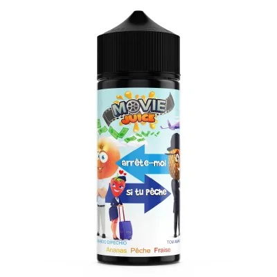 Bouteille e-liquide Movie Juice Arrête-moi si tu pêche 100ml, saveur fruitée pour cigarette électronique