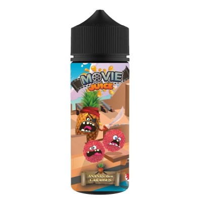Bouteille de e-liquide Movie Juice saveur Ananas des Caraïbes avec personnages fruités Bouteille de e-liquide Movie Juice saveur Ananas des Caraïbes avec personnages fruités