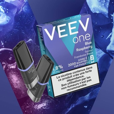 Paquet Veev One saveur framboise bleue, 2 pods de 2ml, nicotine 18%, sur fond violet