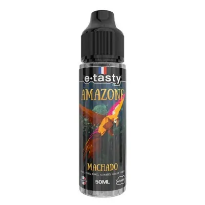 Flacon e-liquide Amazone Machado 50ml e-tasty, design exotique avec perroquet coloré