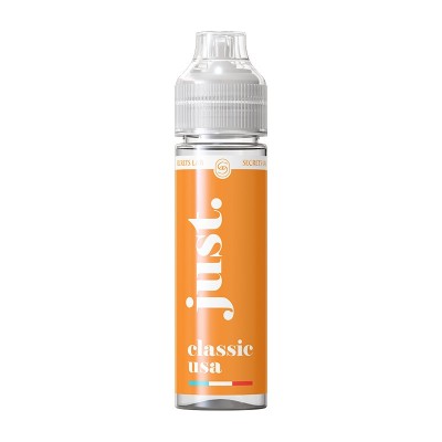 Flacon e-liquide Just Classic USA 50ml, couleur orange, bouchon blanc, pour cigarette électronique