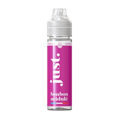 Flacon e-liquide Just Bonbon Acidulé 50ml, bouteille blanche et rose pour cigarette électronique
