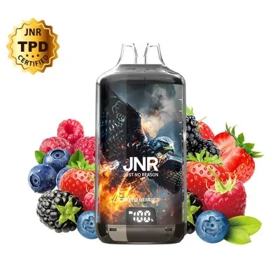 E-liquide JNR avec fruits rouges, bleuets et mûres, bouteille avec image de dragon E-liquide JNR avec fruits rouges, bleuets et mûres, bouteille avec image de dragon