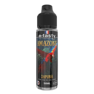 Flacon 50ml e-liquide e-tasty Amazone Japurà, illustration perroquet rouge exotique Flacon 50ml e-liquide e-tasty Amazone Japurà, illustration perroquet rouge exotique