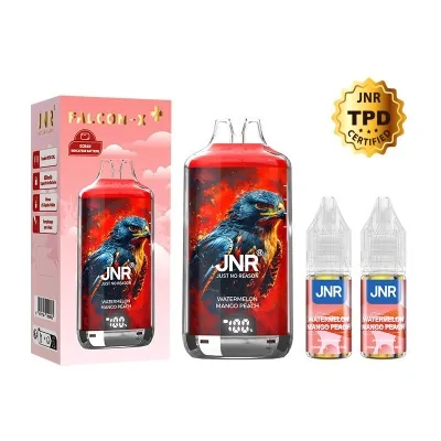 Produit JNR: bouteille de liquide pour cigarette électronique, saveur pastèque mangue pêche Produit JNR: bouteille de liquide pour cigarette électronique, saveur pastèque mangue pêche