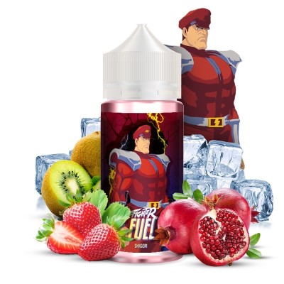 E-liquide Fighter Fuel avec fruits, glace et superhéros en arrière-plan