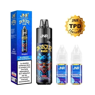 Kit Puff Joker 24K JNR: liquide e-cigarette saveur myrtille framboise, flacon et recharges Kit Puff Joker 24K JNR: liquide e-cigarette saveur myrtille framboise, flacon et recharges