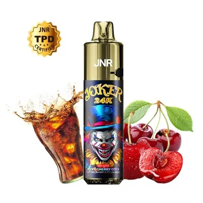 Bouteille de e-liquide Joker 24K saveur cola cerise, avec verre de cola et fruits Bouteille de e-liquide Joker 24K saveur cola cerise, avec verre de cola et fruits