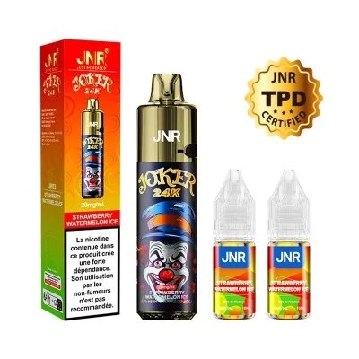 Produit vape JNR Puff Joker 24K Strawberry Watermelon Ice avec flacon et recharges Produit vape JNR Puff Joker 24K Strawberry Watermelon Ice avec flacon et recharges