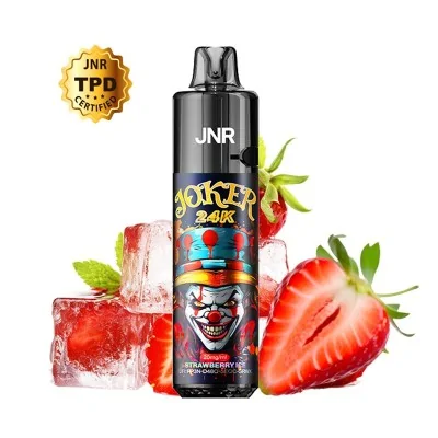 Flacon JNR Puff Joker 24K Strawberry Ice, fraises, glaçons, badge doré TPD, e-liquide Flacon JNR Puff Joker 24K Strawberry Ice, fraises, glaçons, badge doré TPD, e-liquide