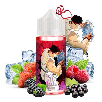 E-liquide fruits rouges avec illustration romantique, glace et fruits frais