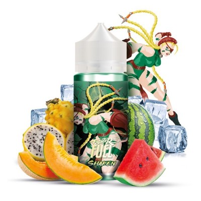 E-liquide fruité avec melons, pastèque, fruits exotiques, glace et illustration manga